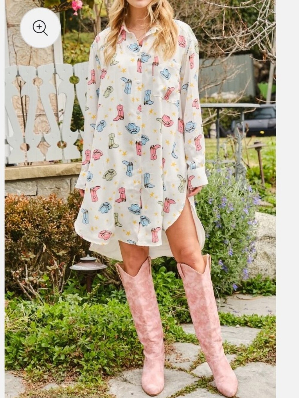 Blue B Western Cowboy Boots Hats Satin Tunic Mini Dress NWT Large